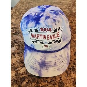 1994 Martinsville Hat blue white strapback nascar‎ tie dye race flag checkered